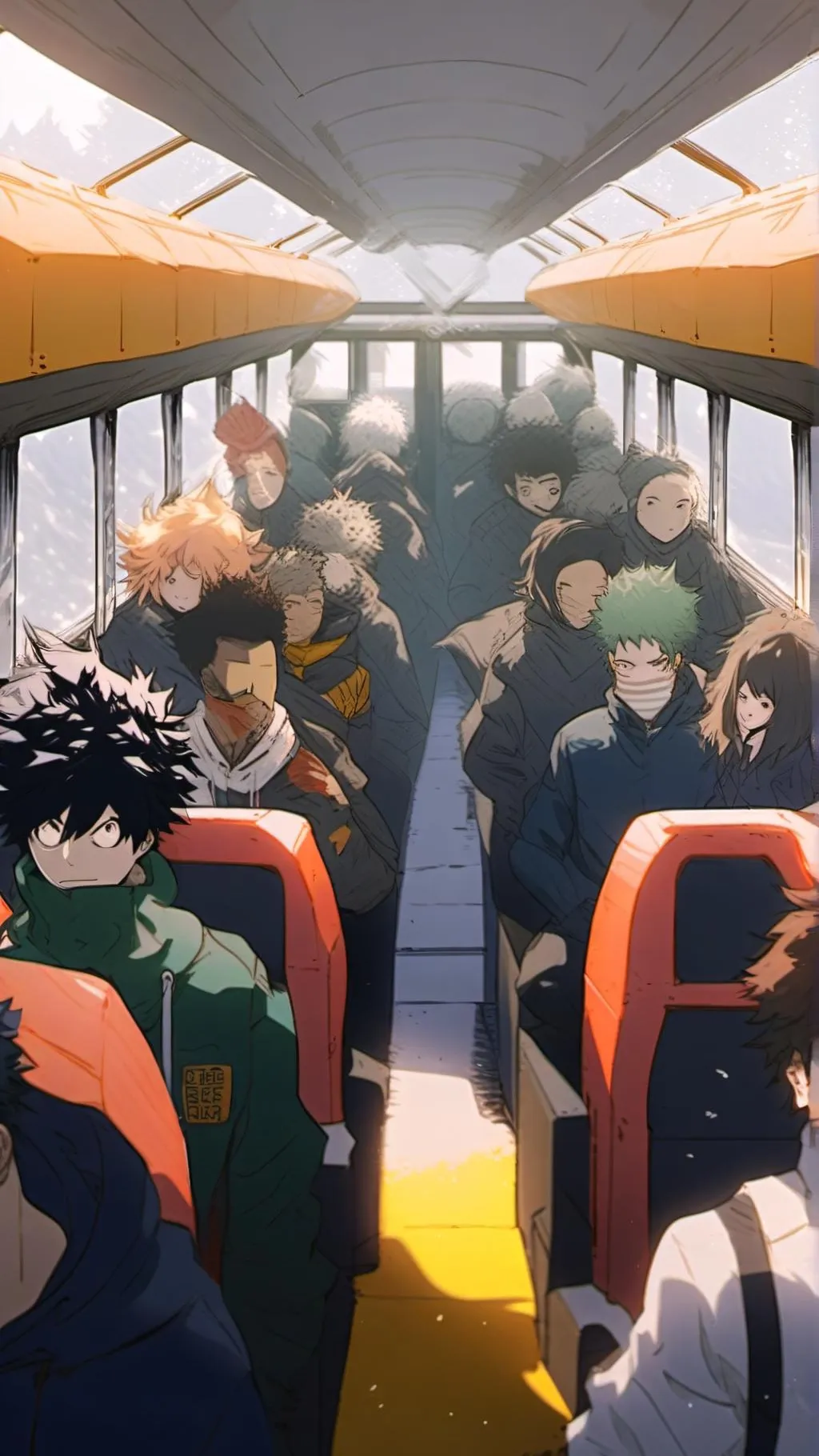 ai character: MHA but in the bus background