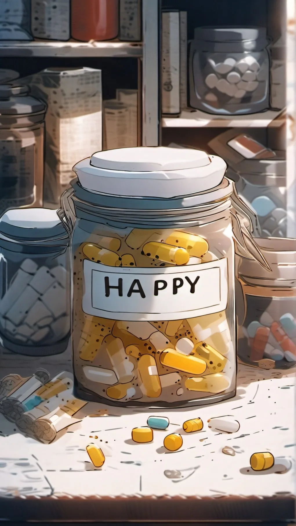 ai character: happy pills background