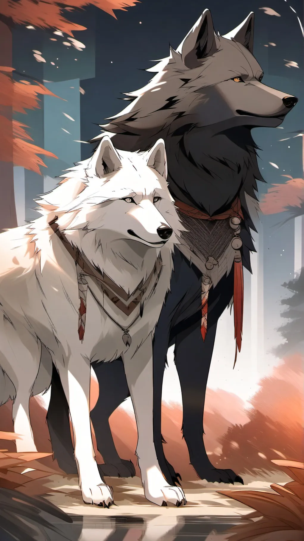 ai character: Black wolf winter background