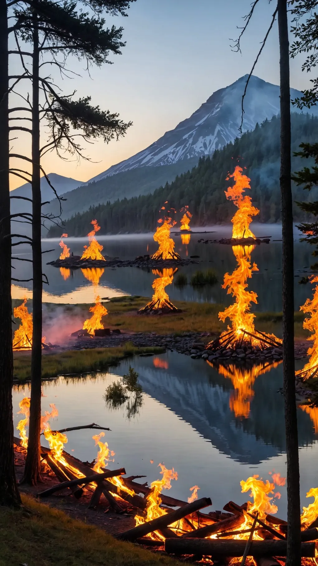 ai character: burned forest background