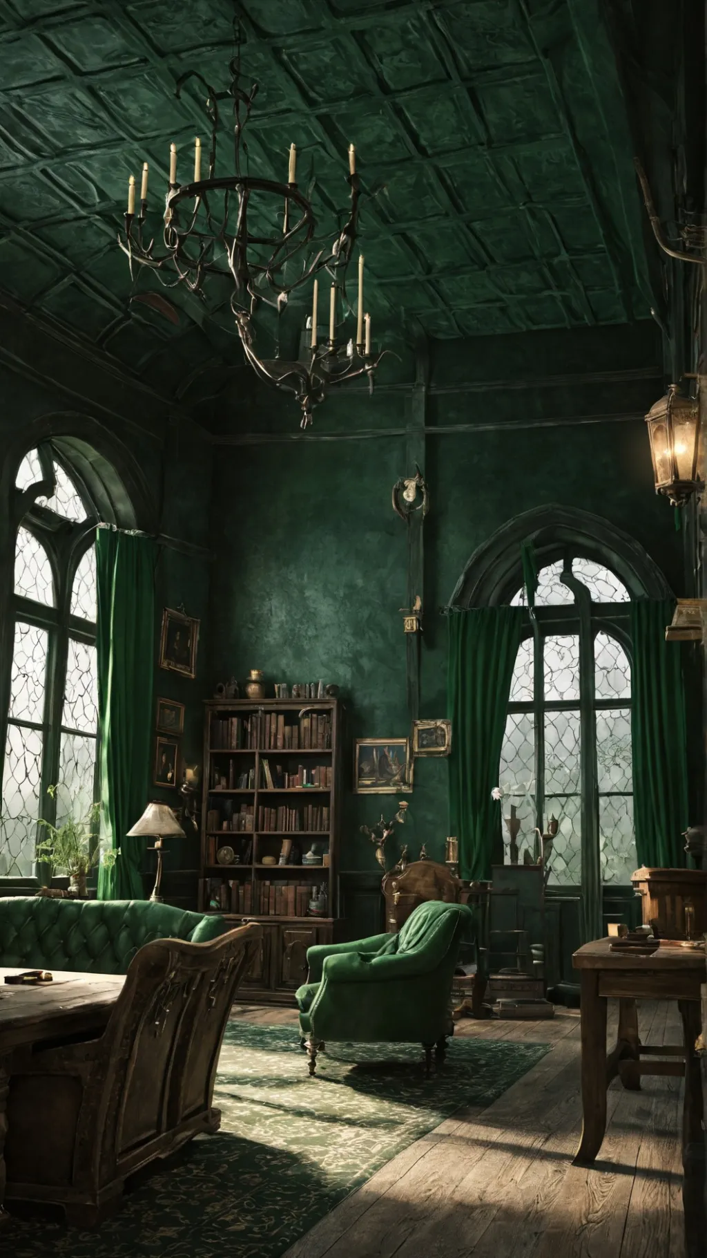 ai character: Slytherin room background