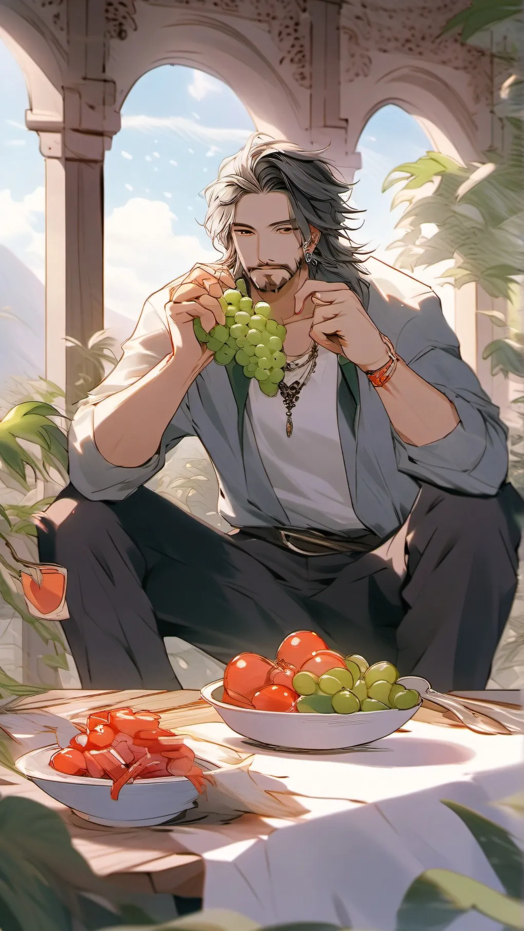 ai character: grape background