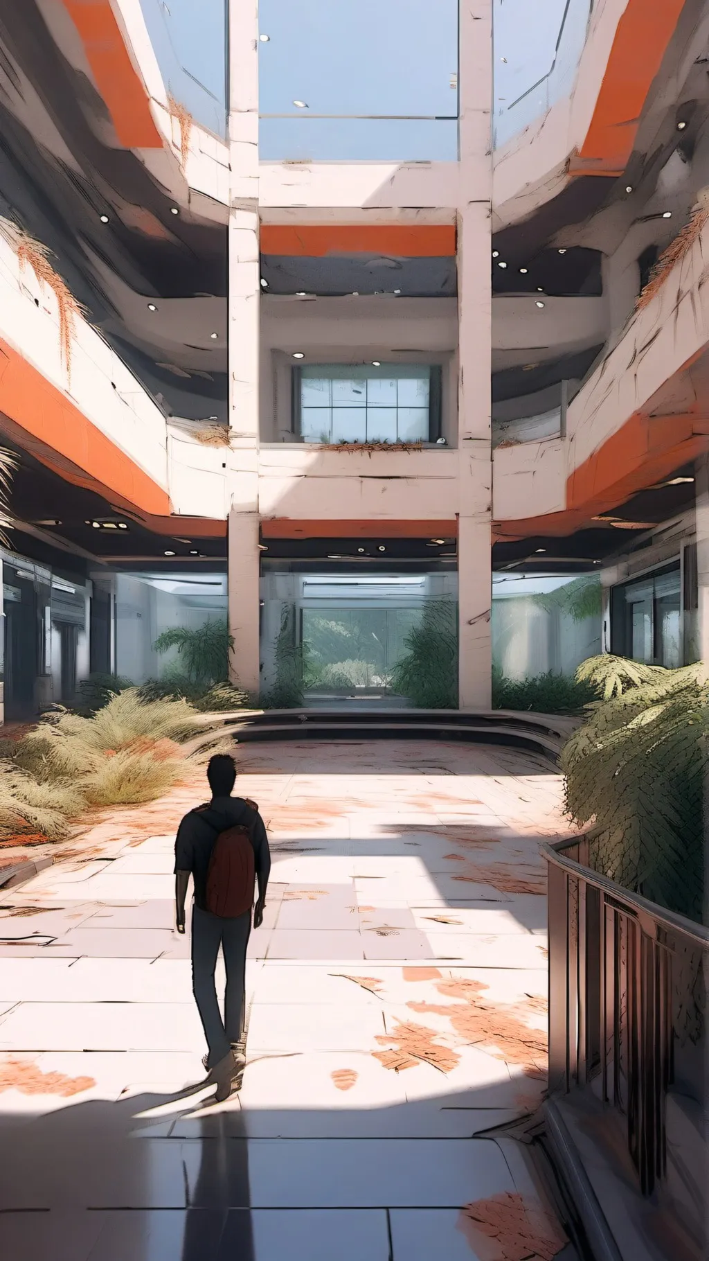 ai character: Old mall background