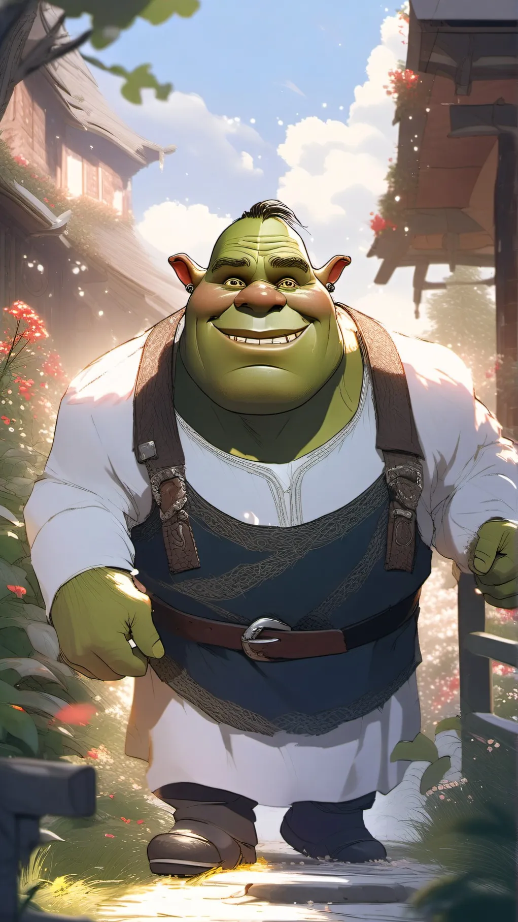 ai character: litle green bean  background