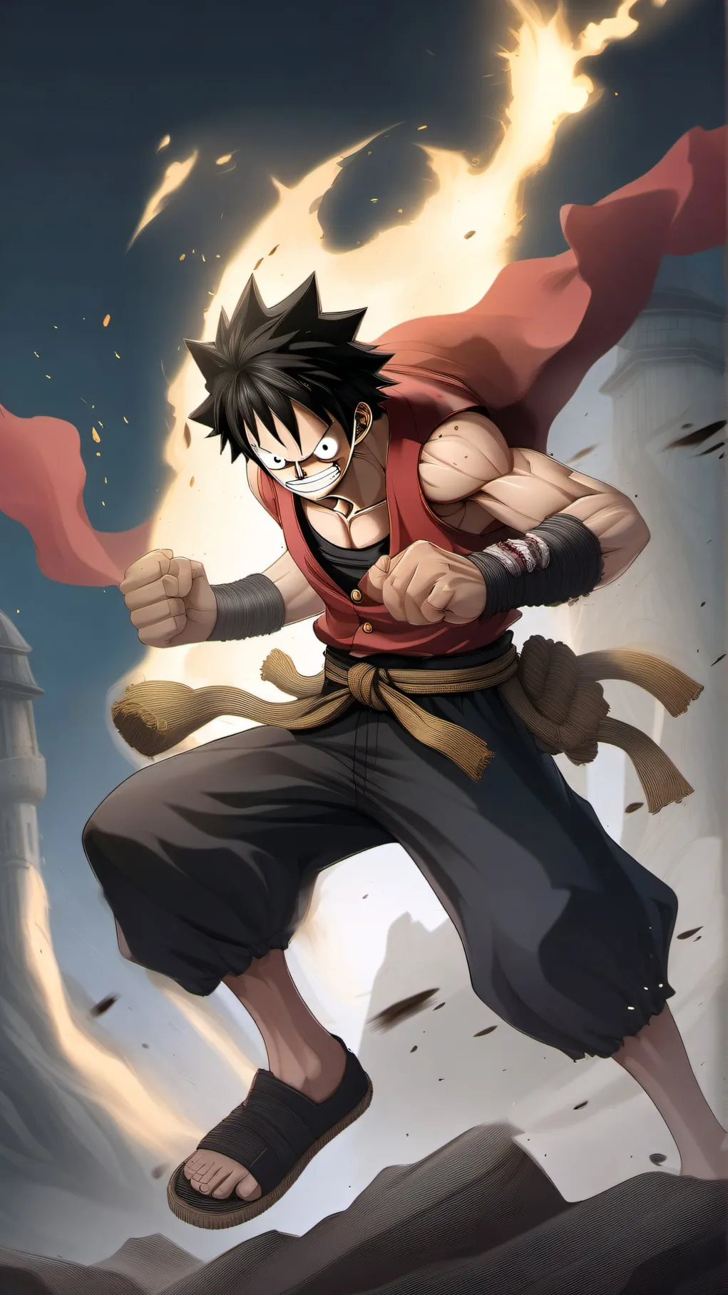 ai character: Luffy red hawk background