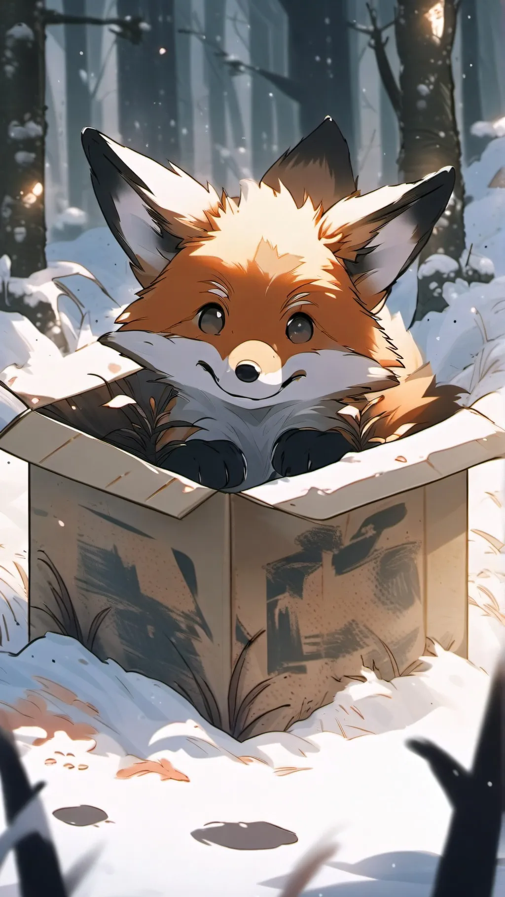 ai character: fox in a  box background