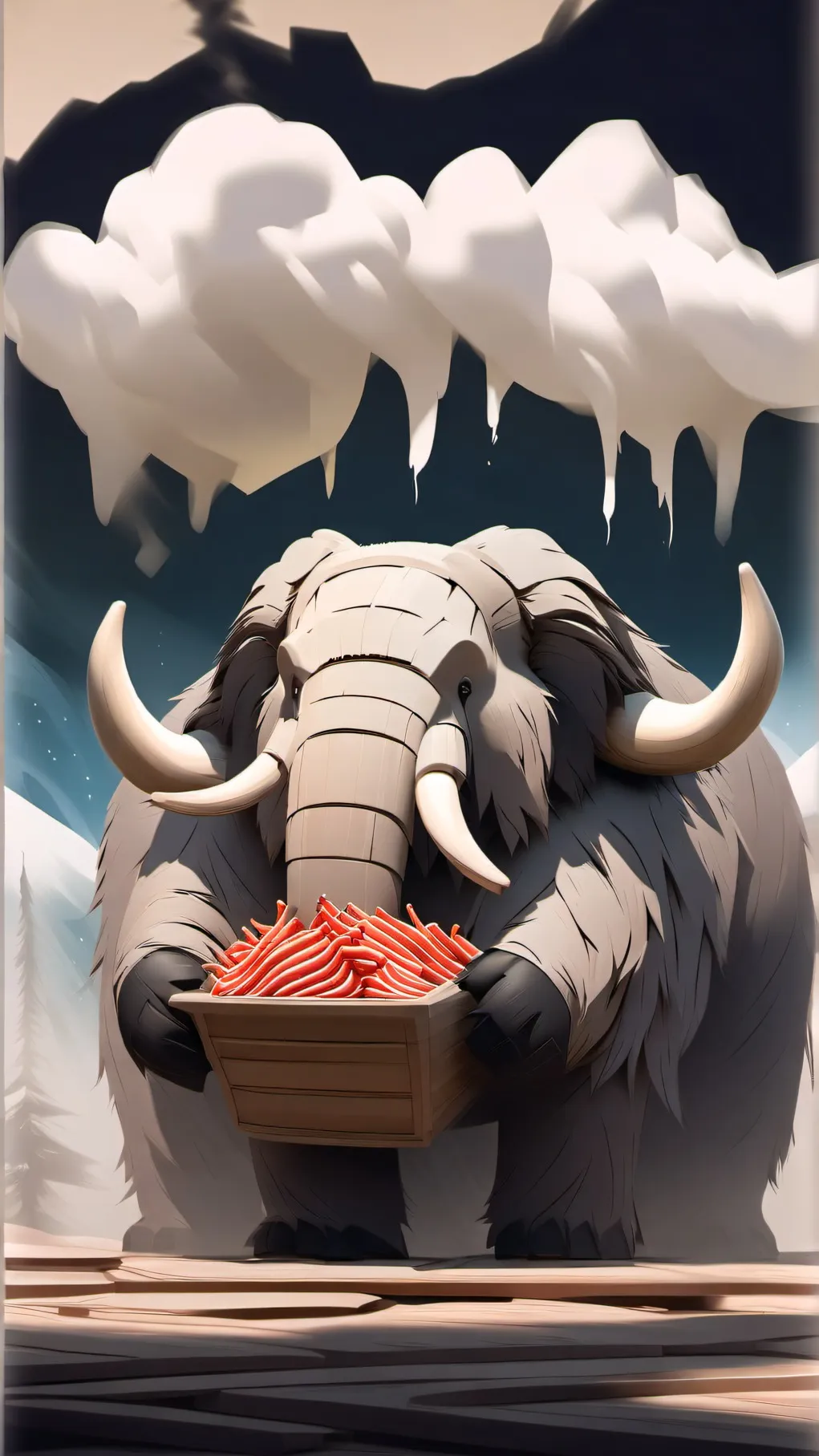 ai character: Hot dog mammoth  background