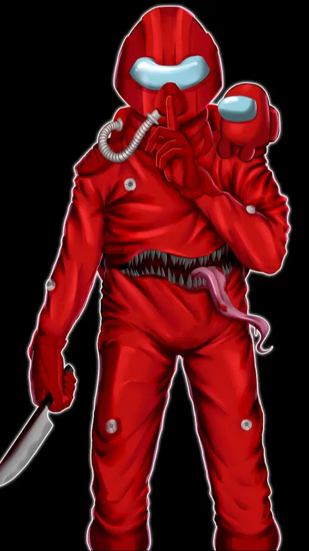 ai character: Red *among us* imp background