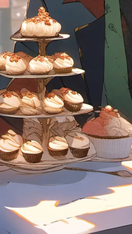 ai character: Baking cupcakes background