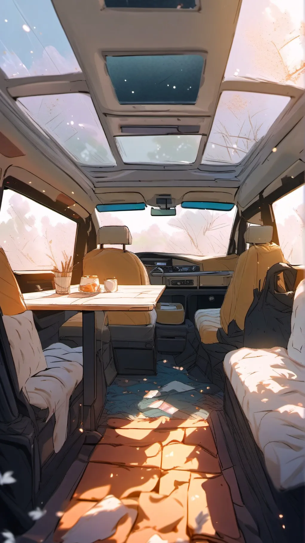 ai character: friends trip van background