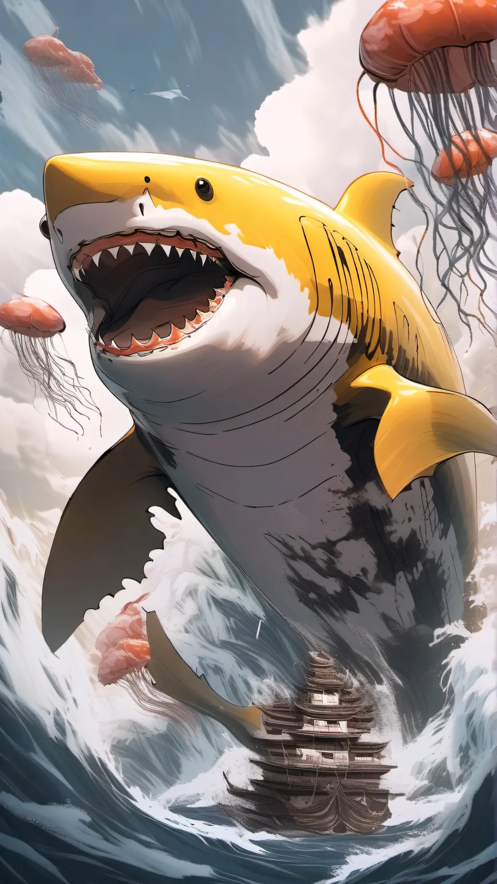 ai character: Mad yellow shark background