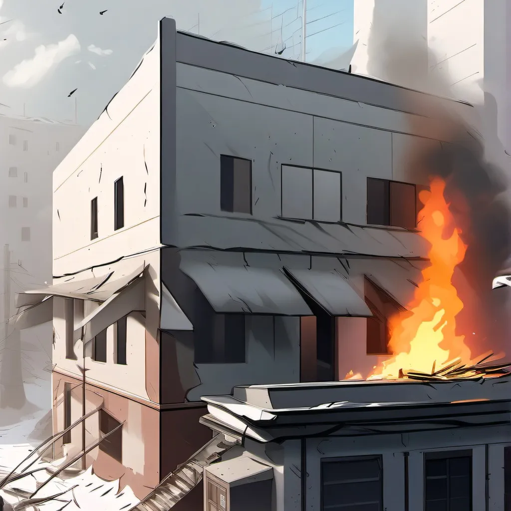 chat with ai character: burning bulding