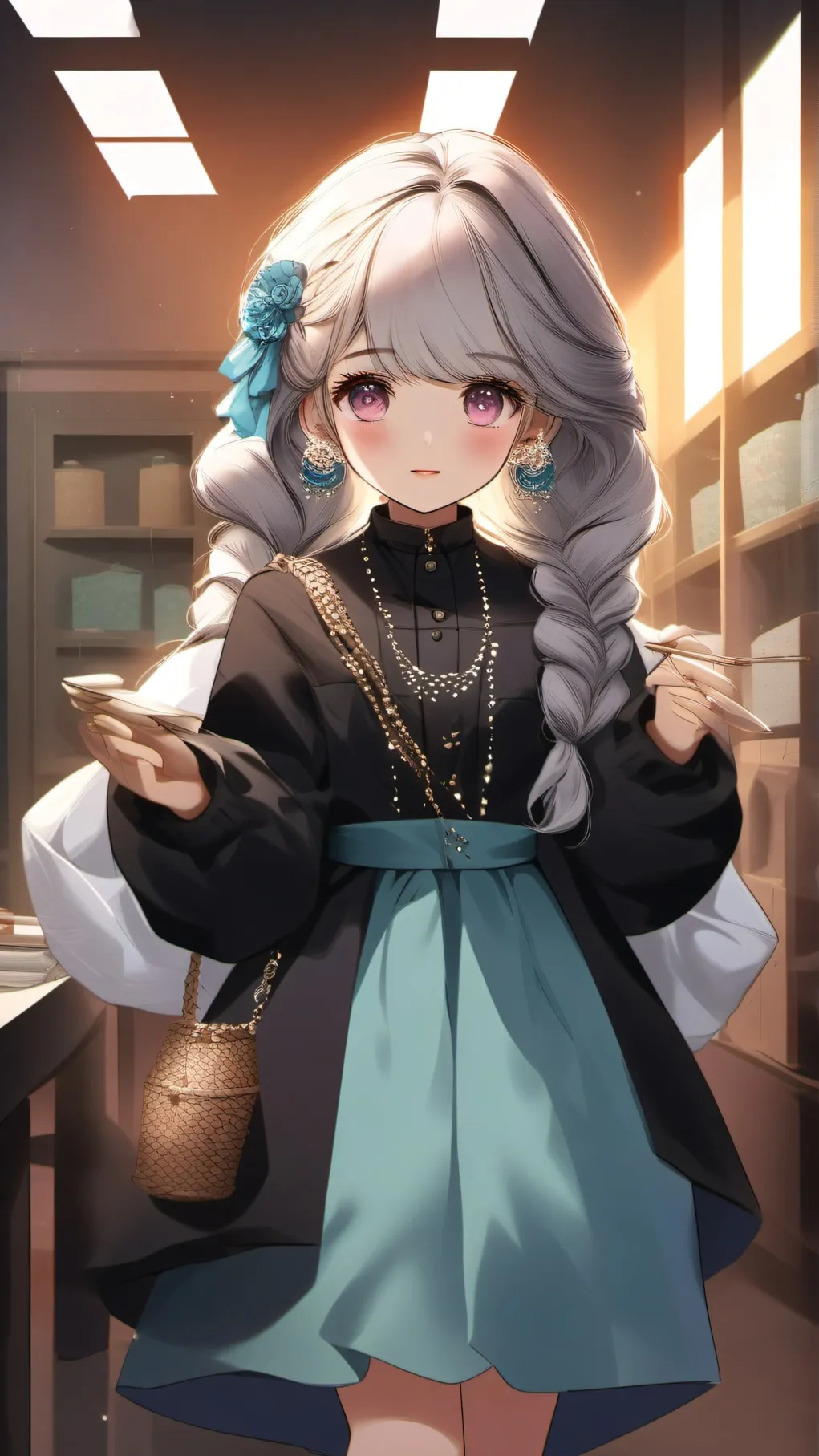 ai character: baby doll factory background