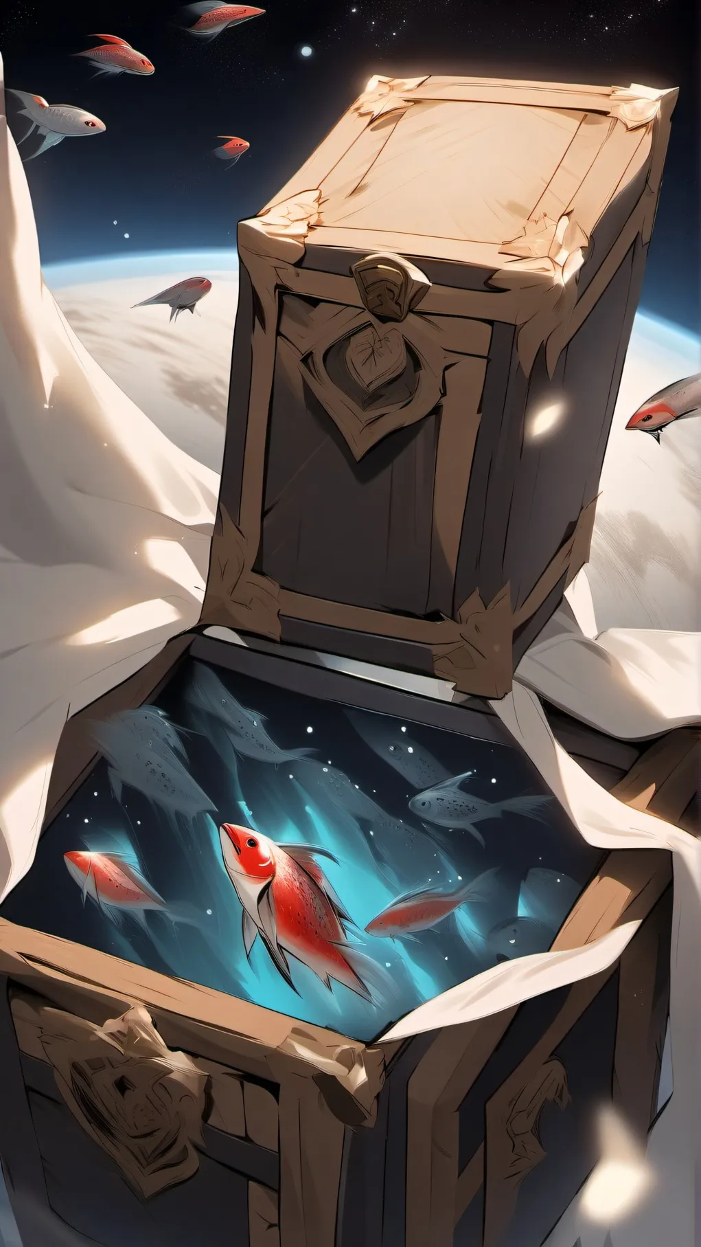 ai character: fish in space background