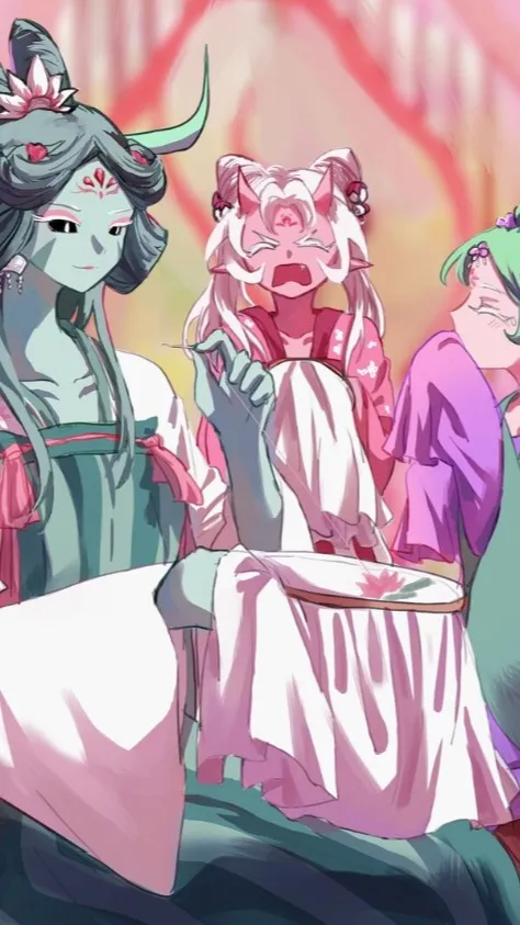 ai character: Hydrangea,Lotus+ background