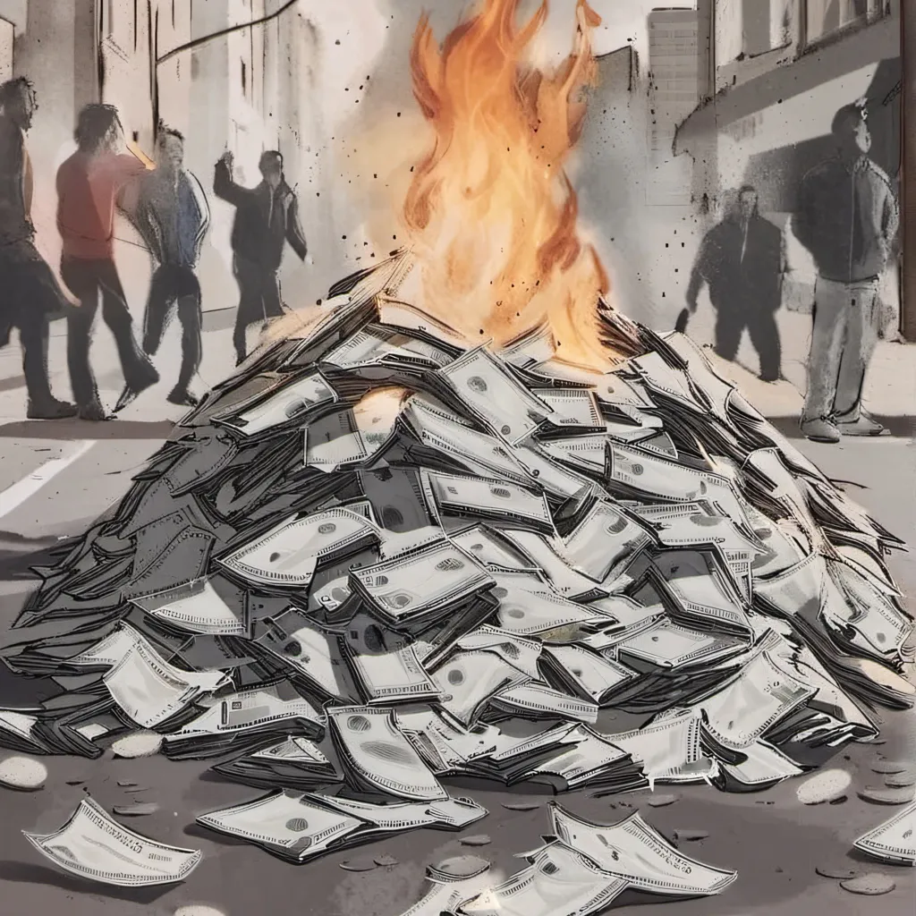 chat with ai character: Burning money