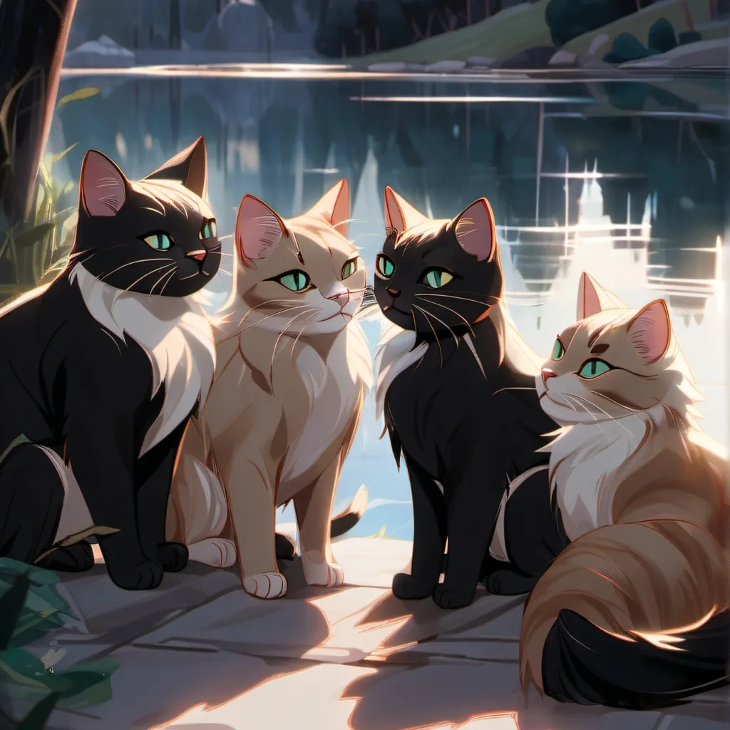 chat with ai character: Four cats.