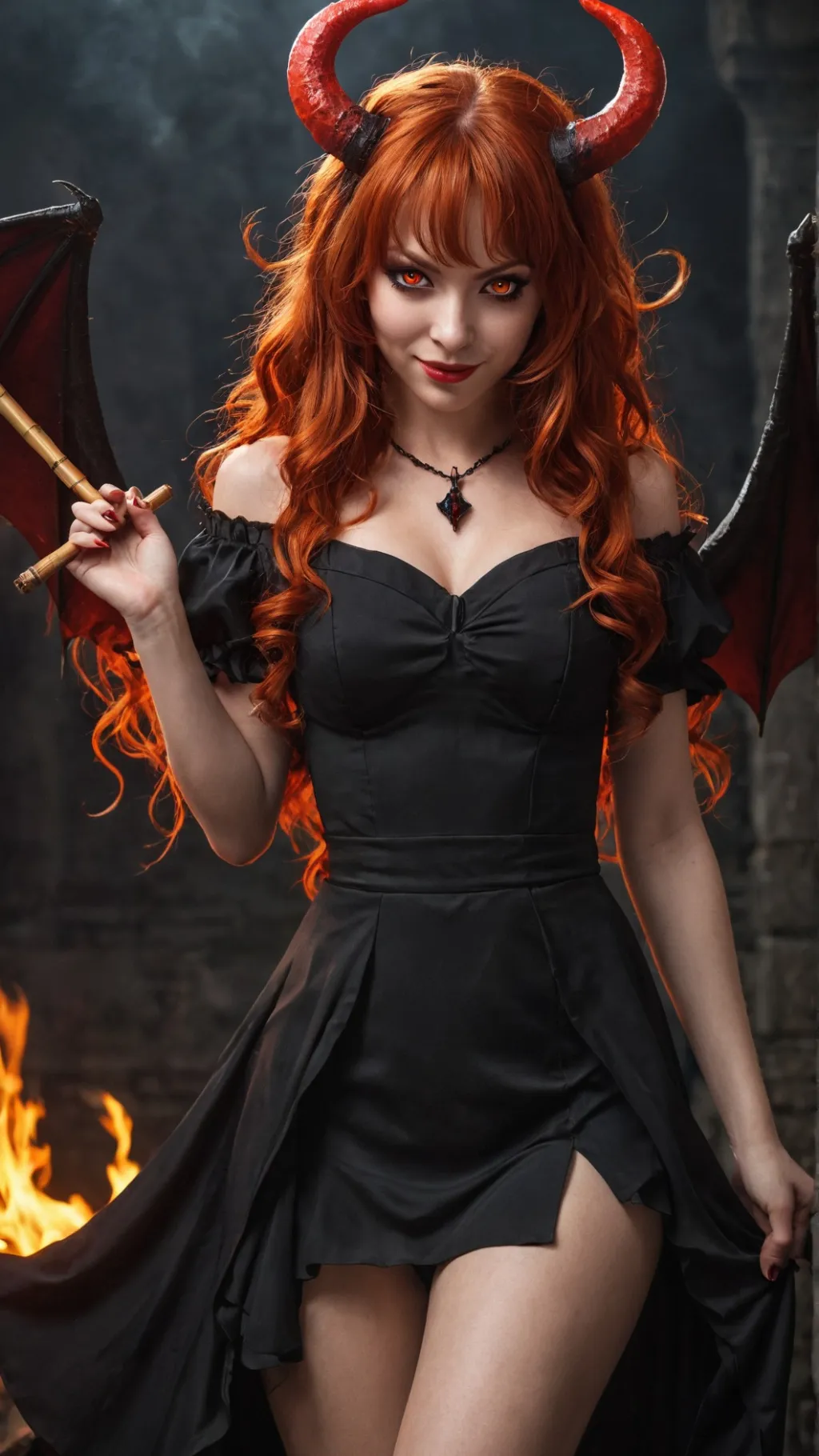 ai character: Wednesd Demon Evie background