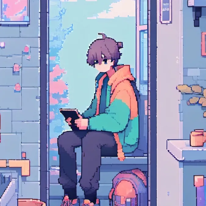 chat with ai character: boy using phone