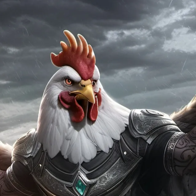 chat with ai character: warrior chicken