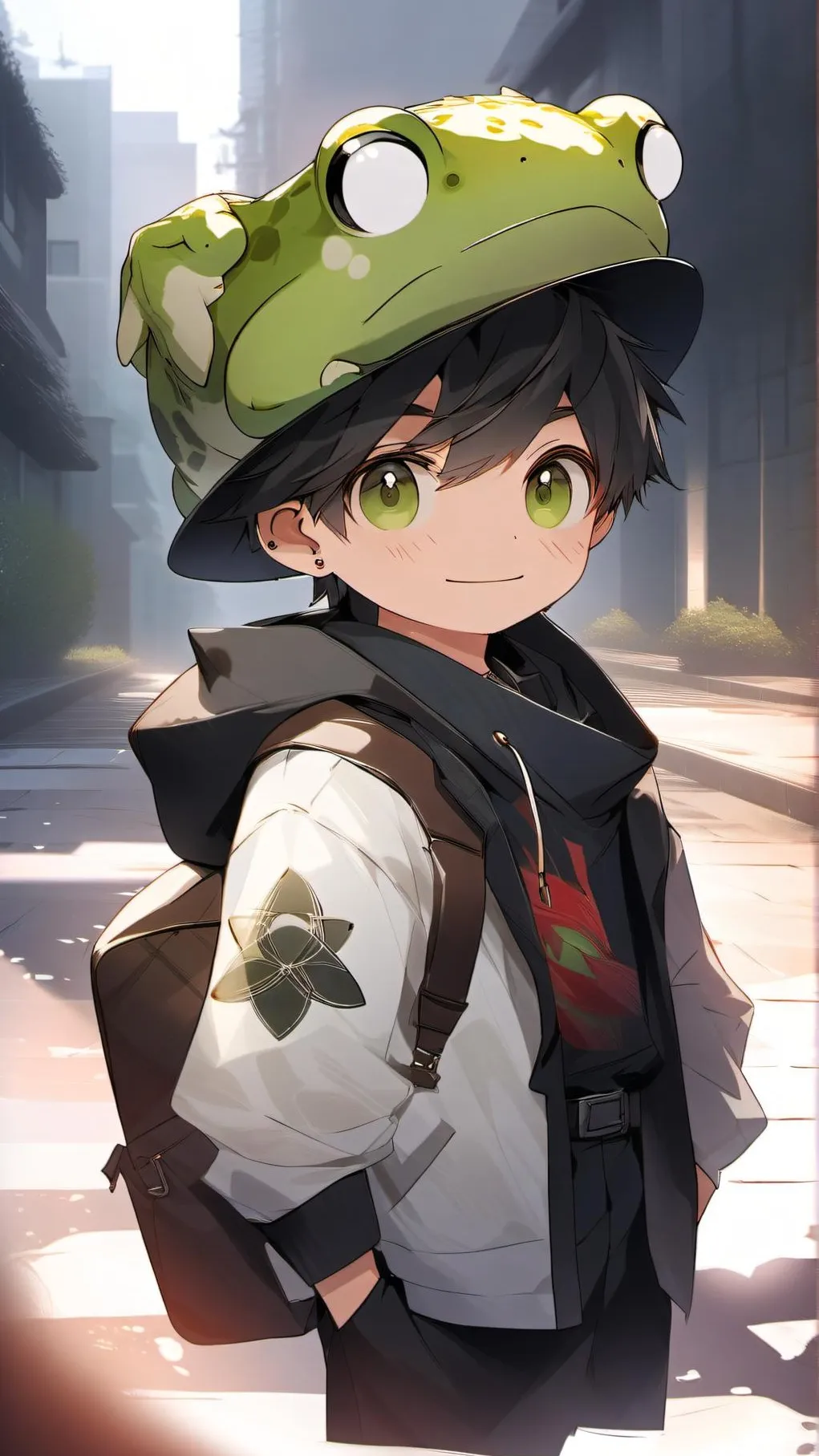 ai character: frog boy background