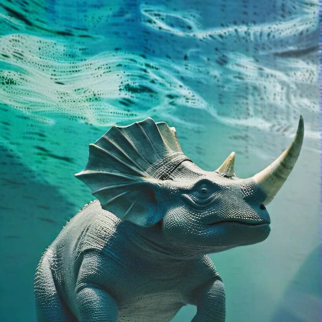 chat with ai character: Triceratops swim