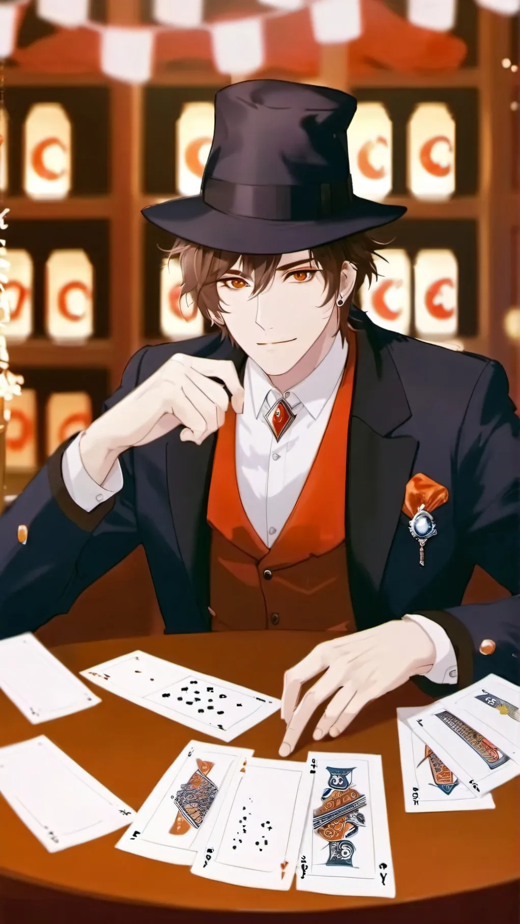 ai character: magic hat salesmen background