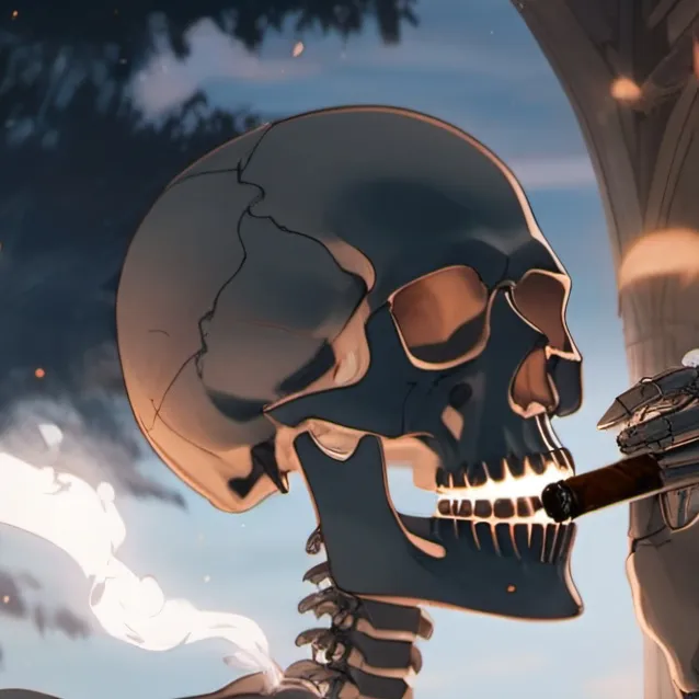 chat with ai character: Skeleton smoking