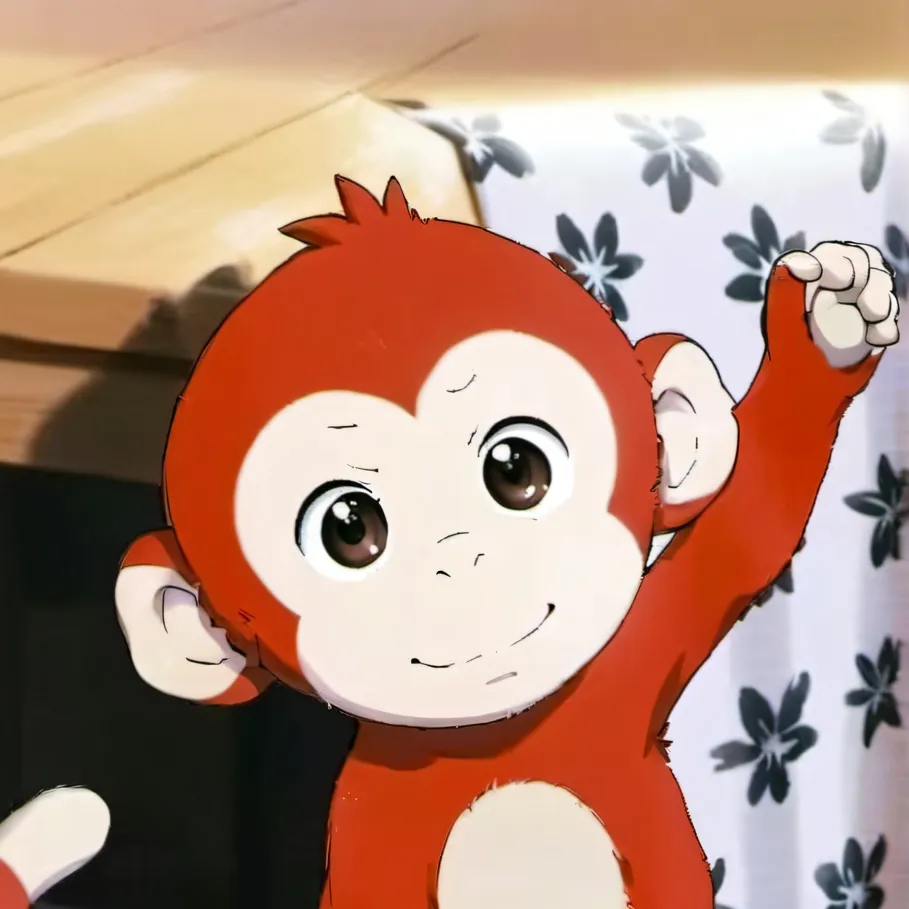 chat with ai character: red monkey/plush