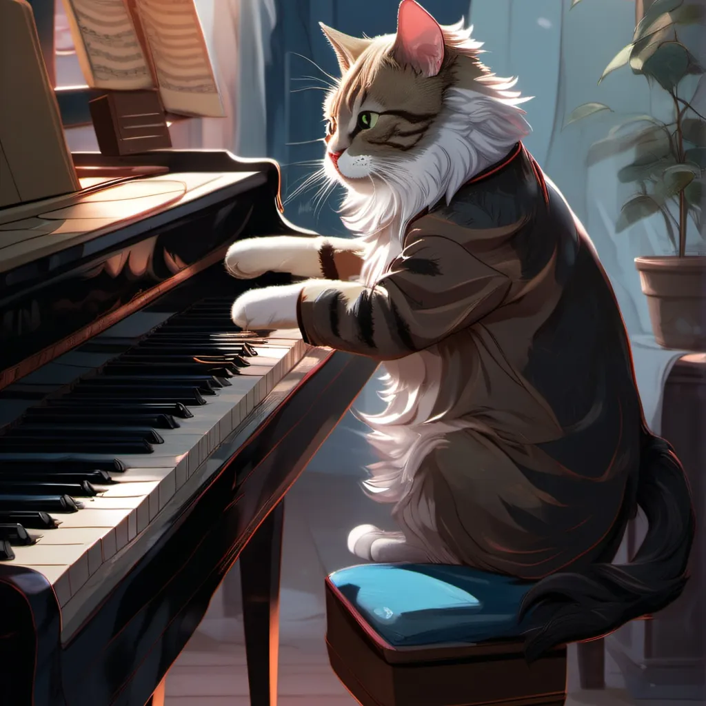 chat with ai character: cat playing piano 