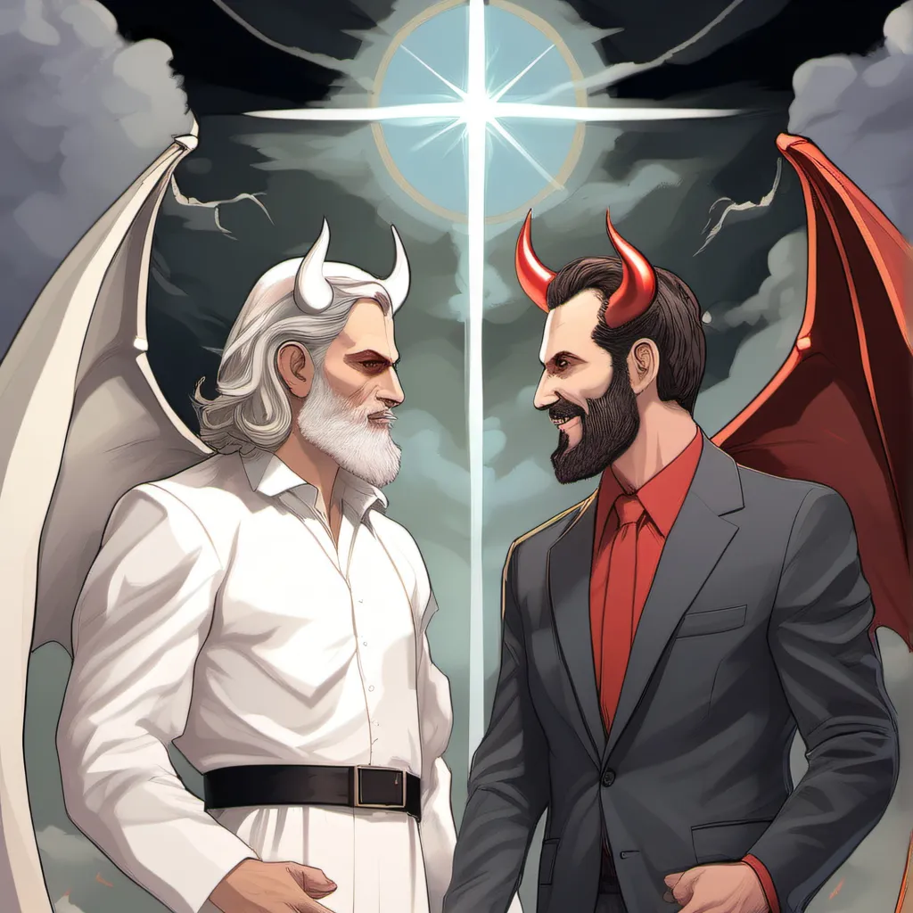 chat with ai character: God vs The Devil