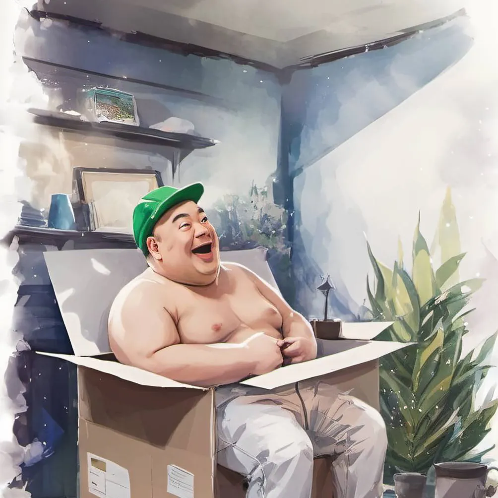 chat with ai character: Happy man baby box