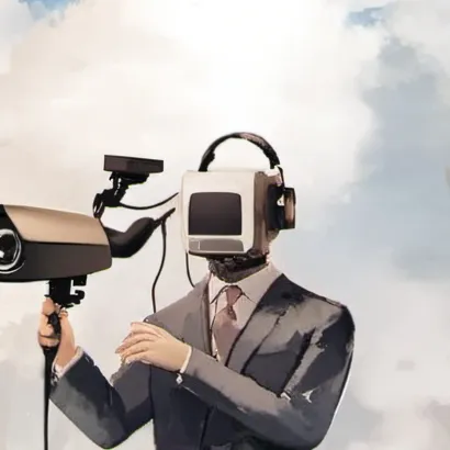 chat with ai character: brown cameraman 