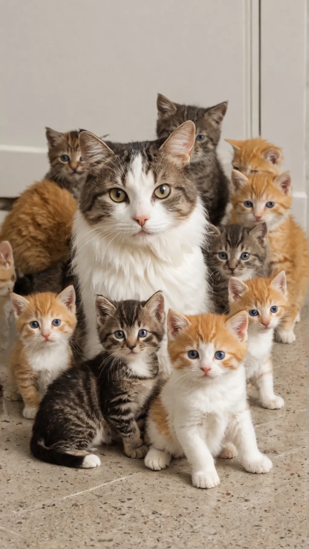 ai character: Cat and 11 kittens background