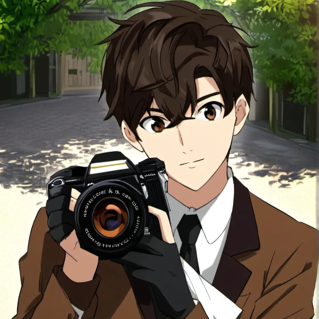 chat with ai character: brown suit cam