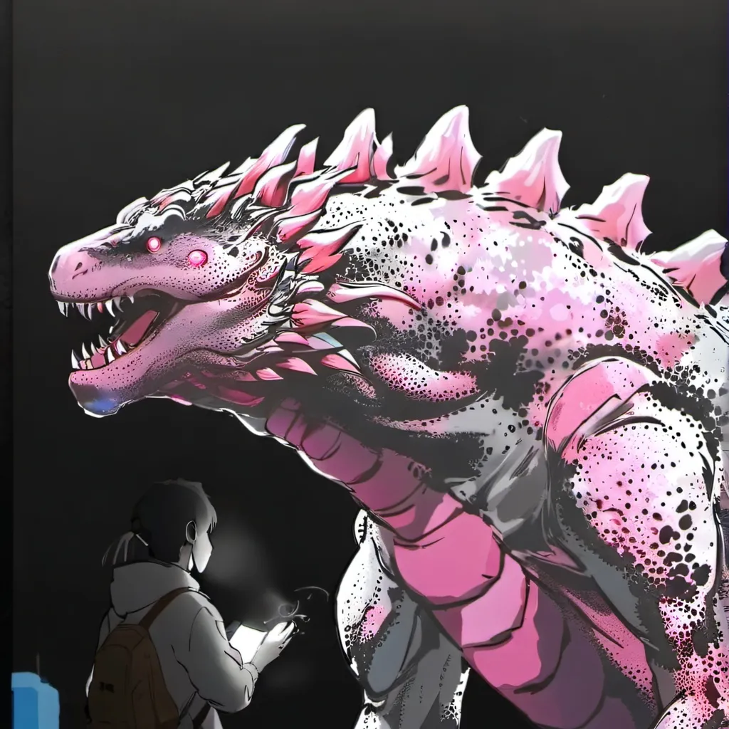 chat with ai character: Pink godzilla