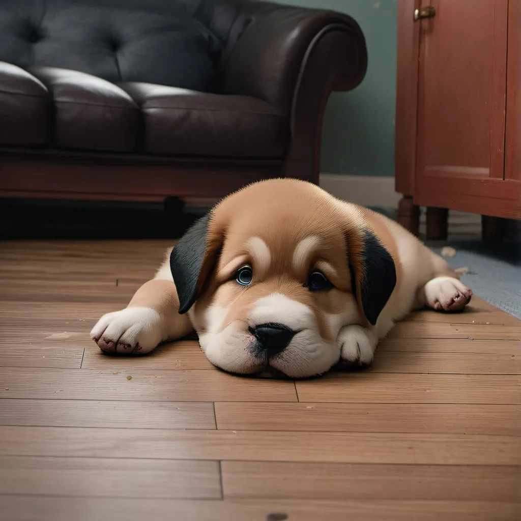 chat with ai character: chubby brused dog