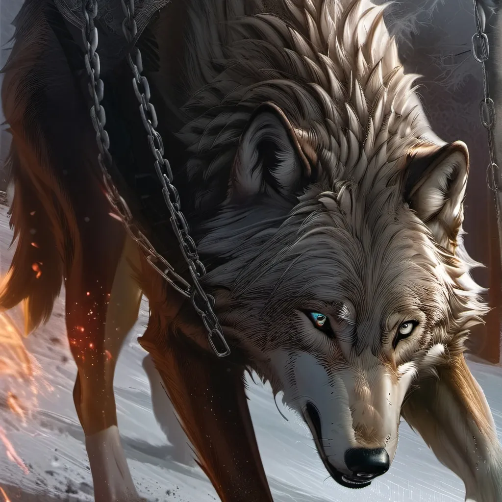 chat with ai character: Chained up wolf