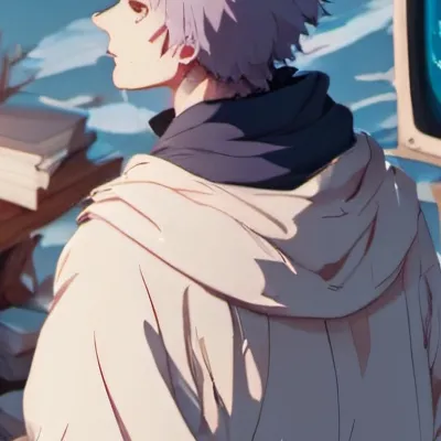 chat with ai character: Purple hair guy