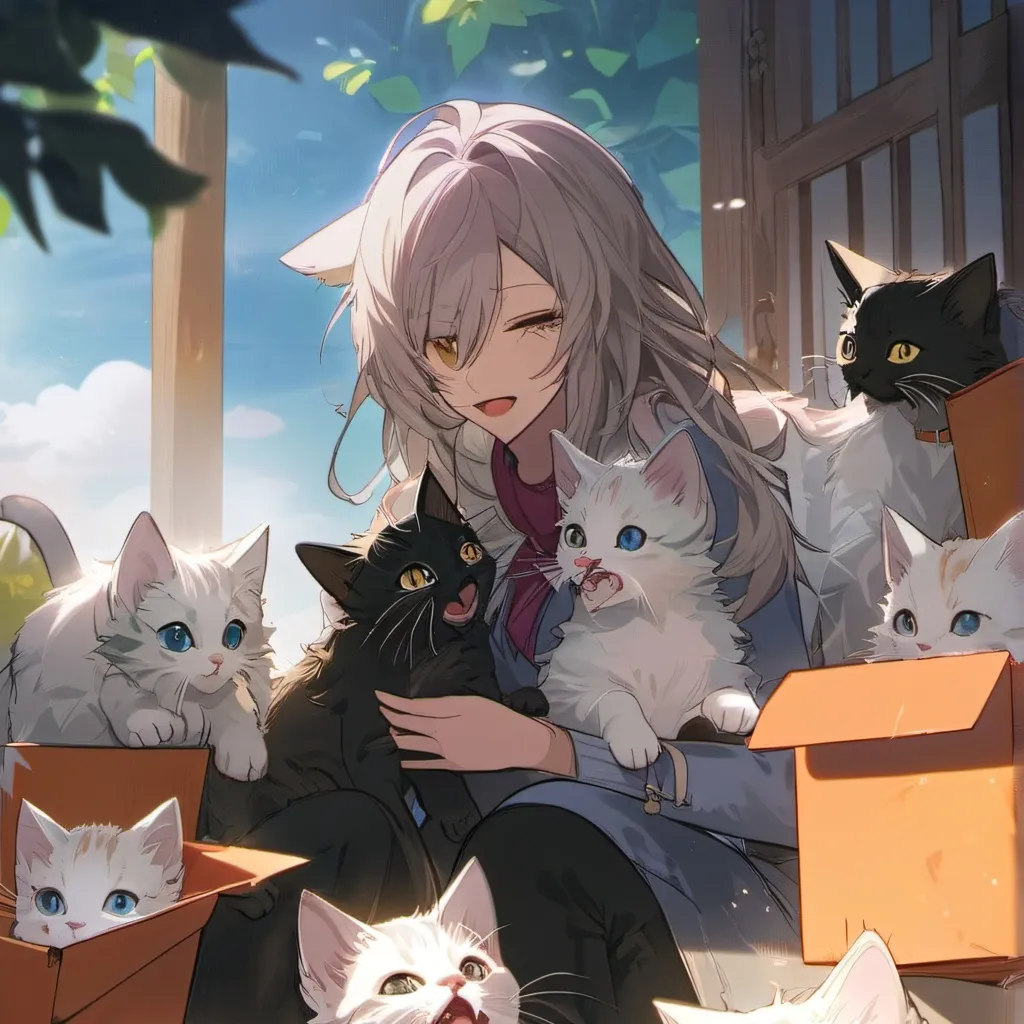 chat with ai character: Cute kittens & mom