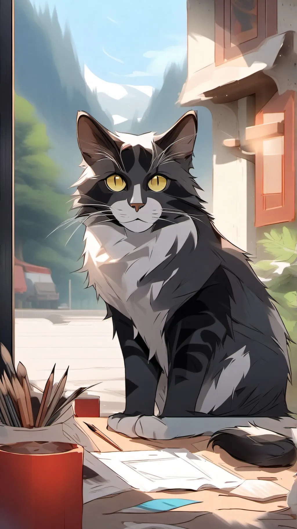 ai character: Artist cat background