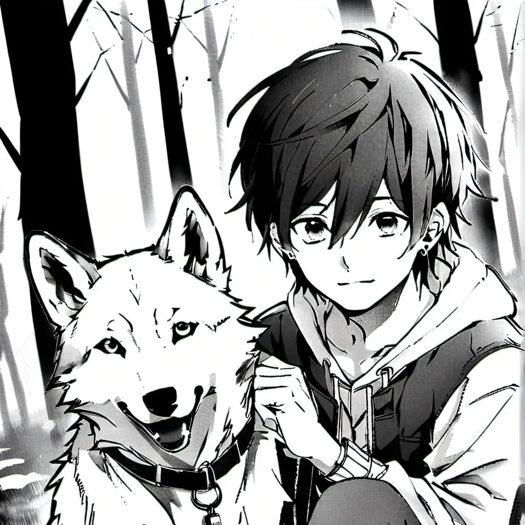 chat with ai character: Wolf and boy