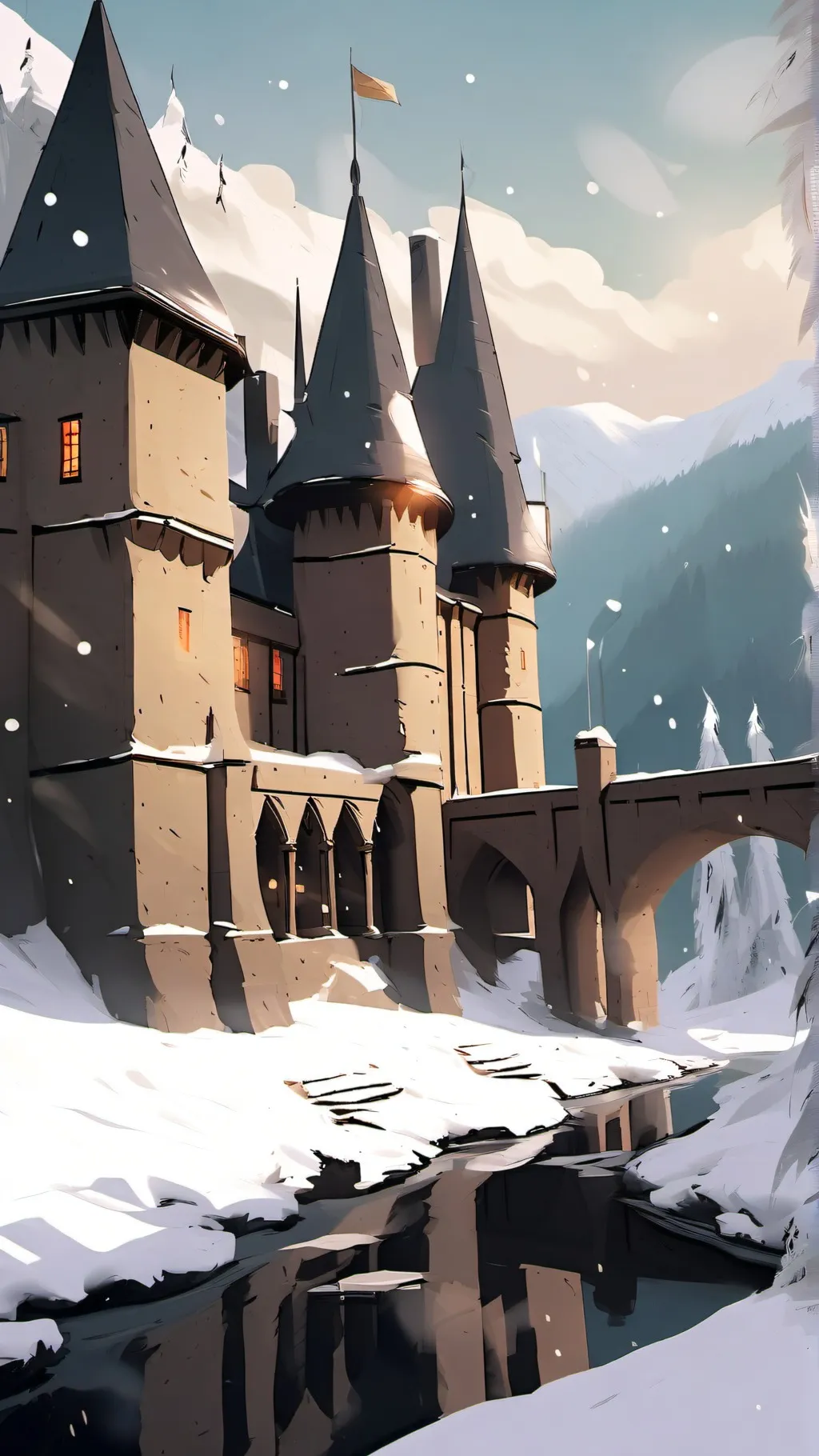 ai character: Hogwarts Winter background