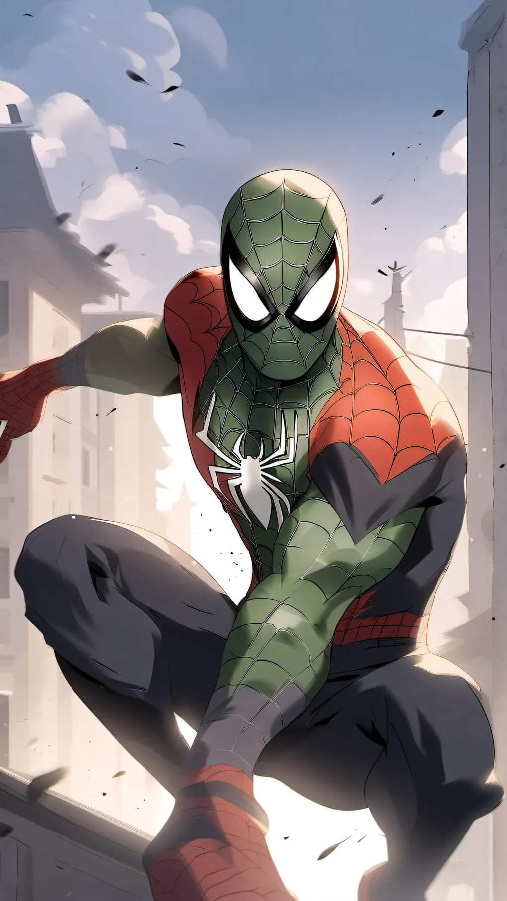 ai character: green spider man  background