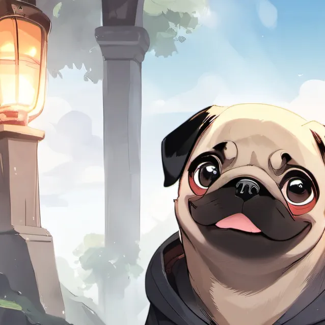chat with ai character: cute little pug