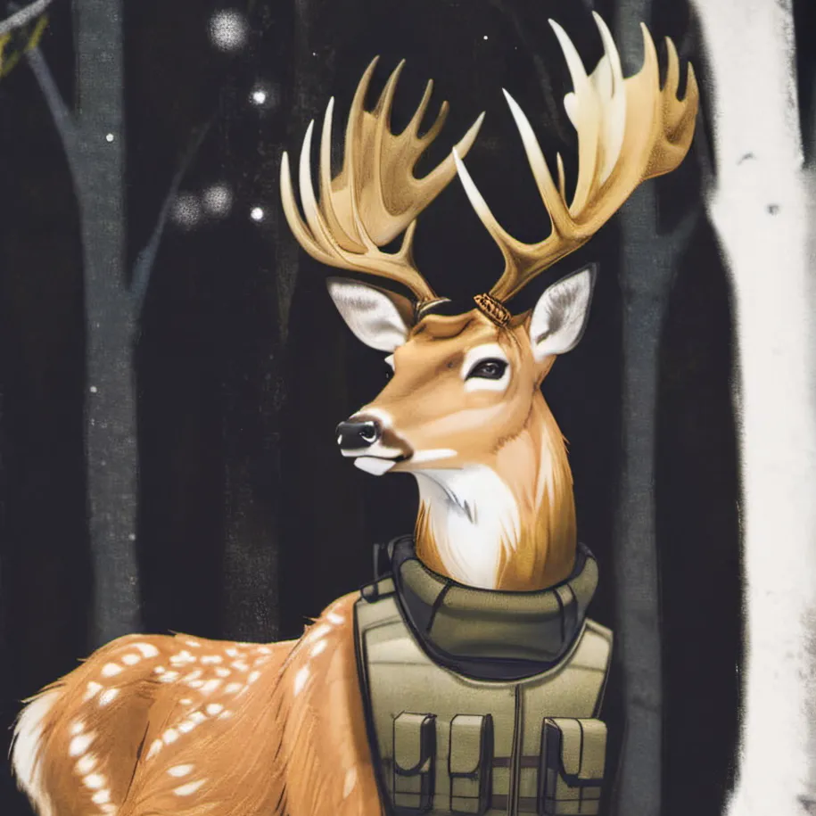 chat with ai character: A deer with a vest