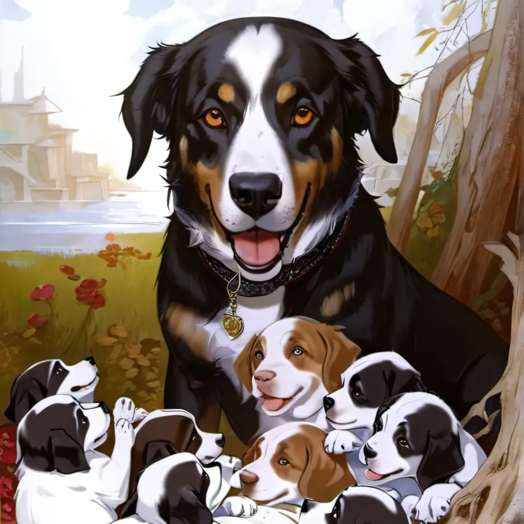 chat with ai character: Mom and puppies 