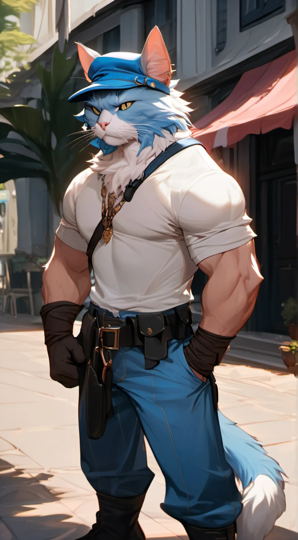 ai character: GIGACHAD Smurf cat background