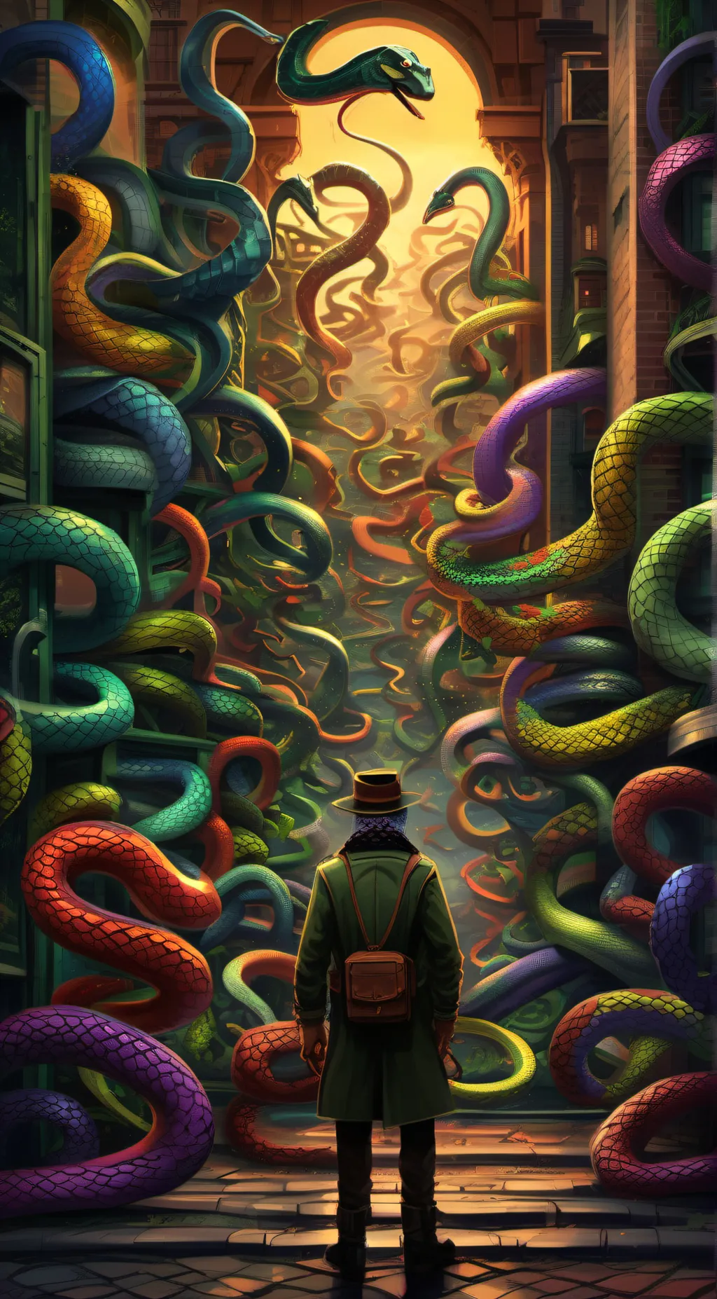 ai character: Snake Hallway background