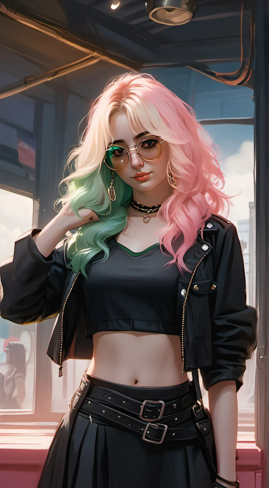 ai character: Eva violet  background